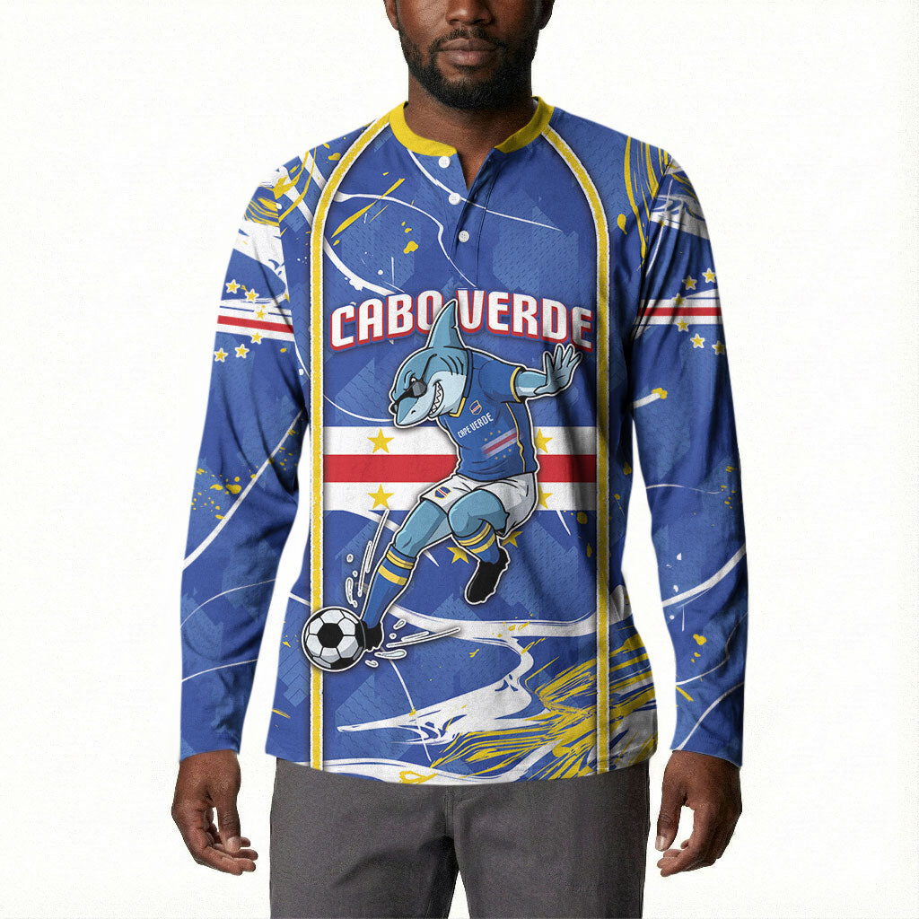 Custom Cape Verde Button Sweatshirt Blue Shark National Flag