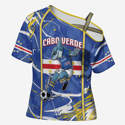 Custom Cape Verde Cross Shoulder Shirt Blue Shark National Flag
