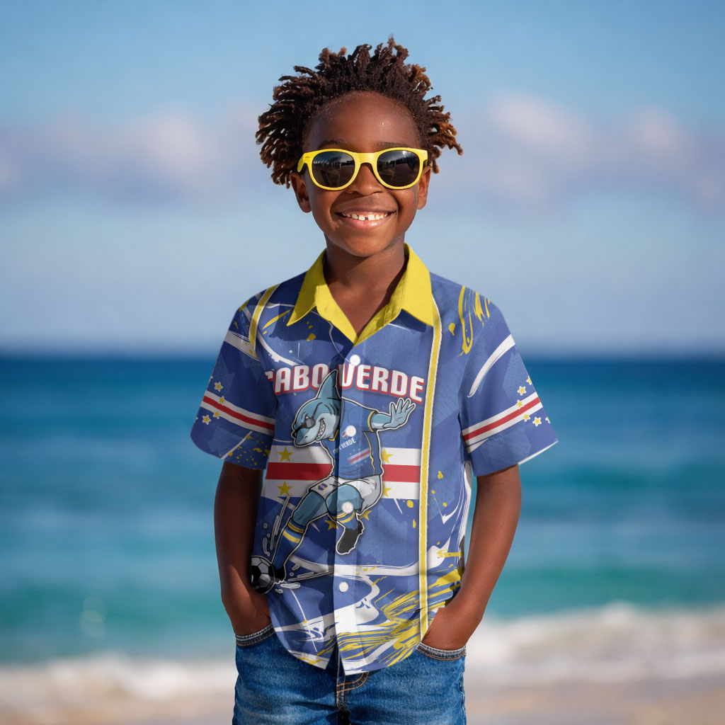 Custom Cape Verde Kid Hawaiian Shirt Blue Shark National Flag