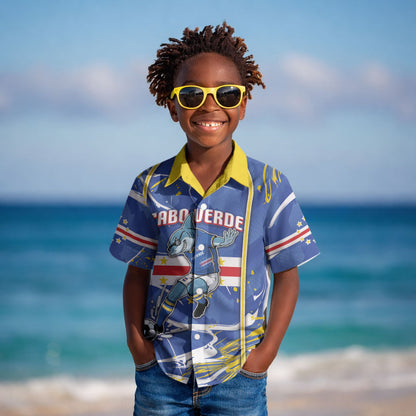 Custom Cape Verde Kid Hawaiian Shirt Blue Shark National Flag