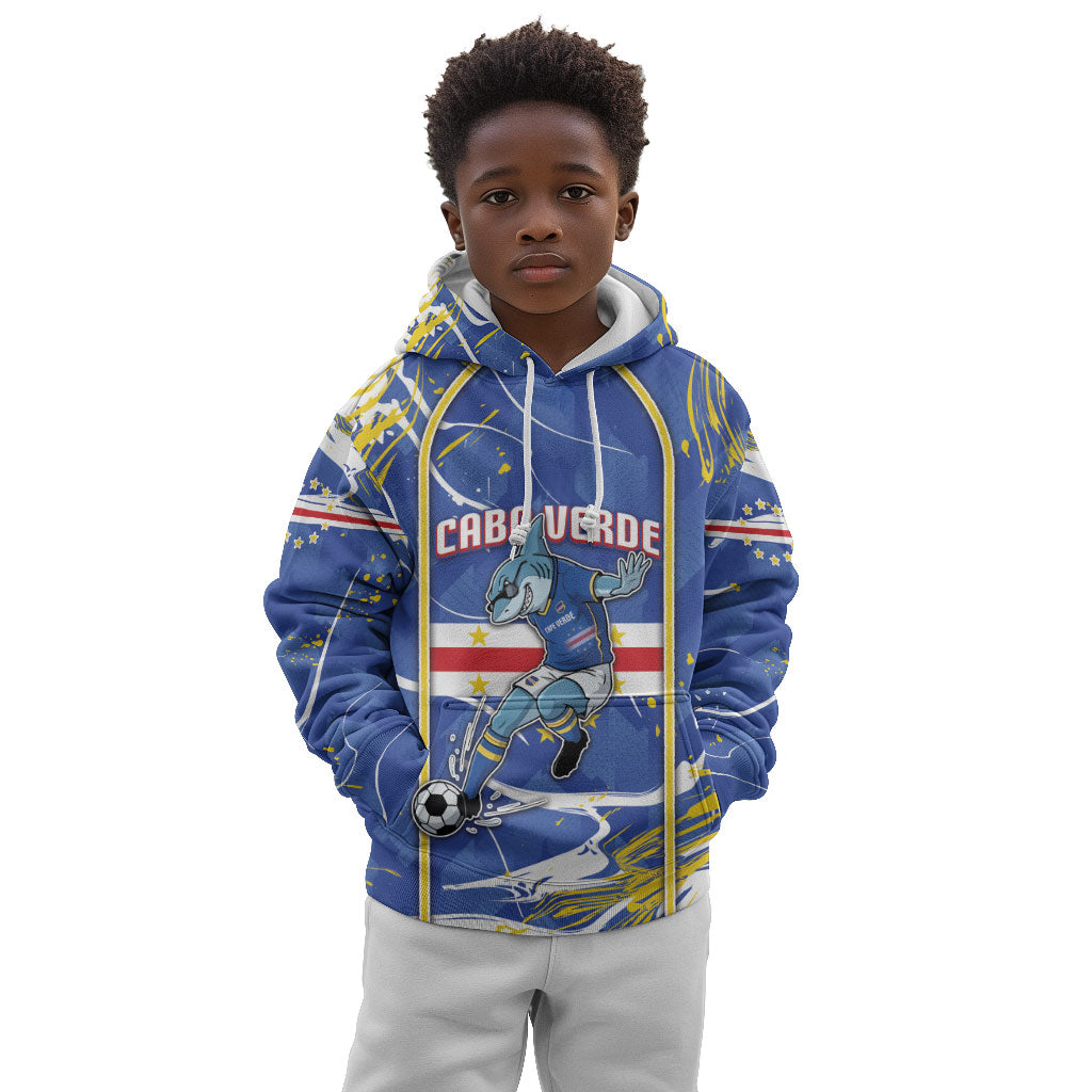 Custom Cape Verde Kid Hoodie Blue Shark National Flag