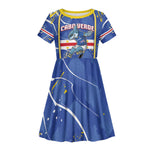 Custom Cape Verde Kid Short Sleeve Dress Blue Shark National Flag