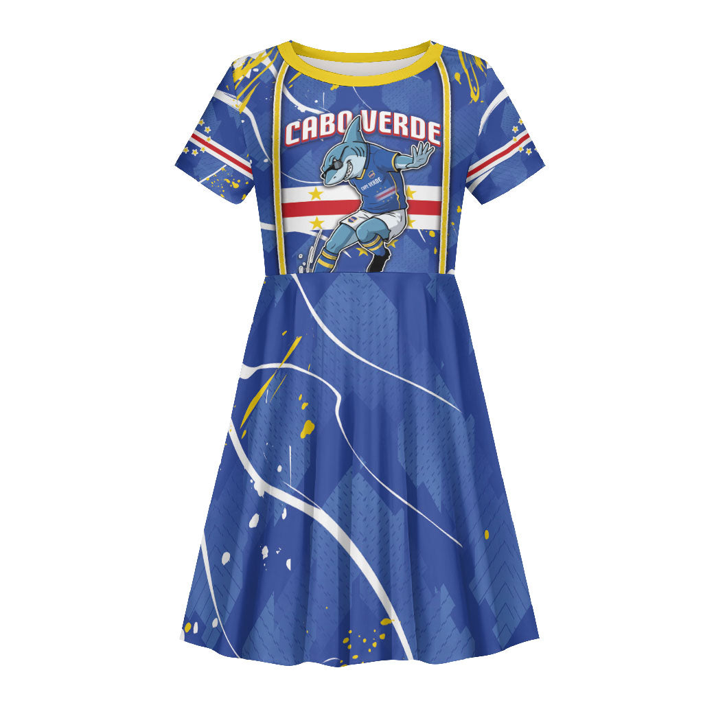 Custom Cape Verde Kid Short Sleeve Dress Blue Shark National Flag