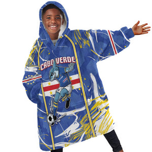 Custom Cape Verde Kid Wearable Blanket Hoodie Blue Shark National Flag