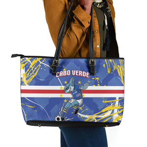 Cape Verde Leather Tote Bag Blue Shark National Flag