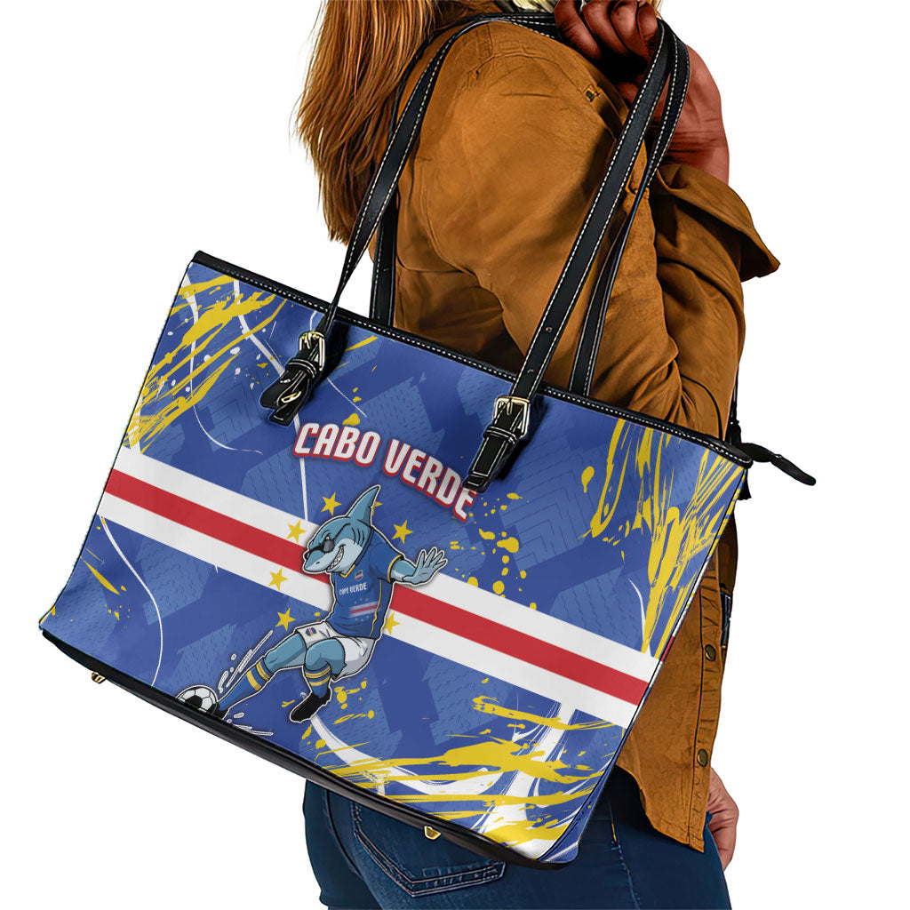 Cape Verde Leather Tote Bag Blue Shark National Flag