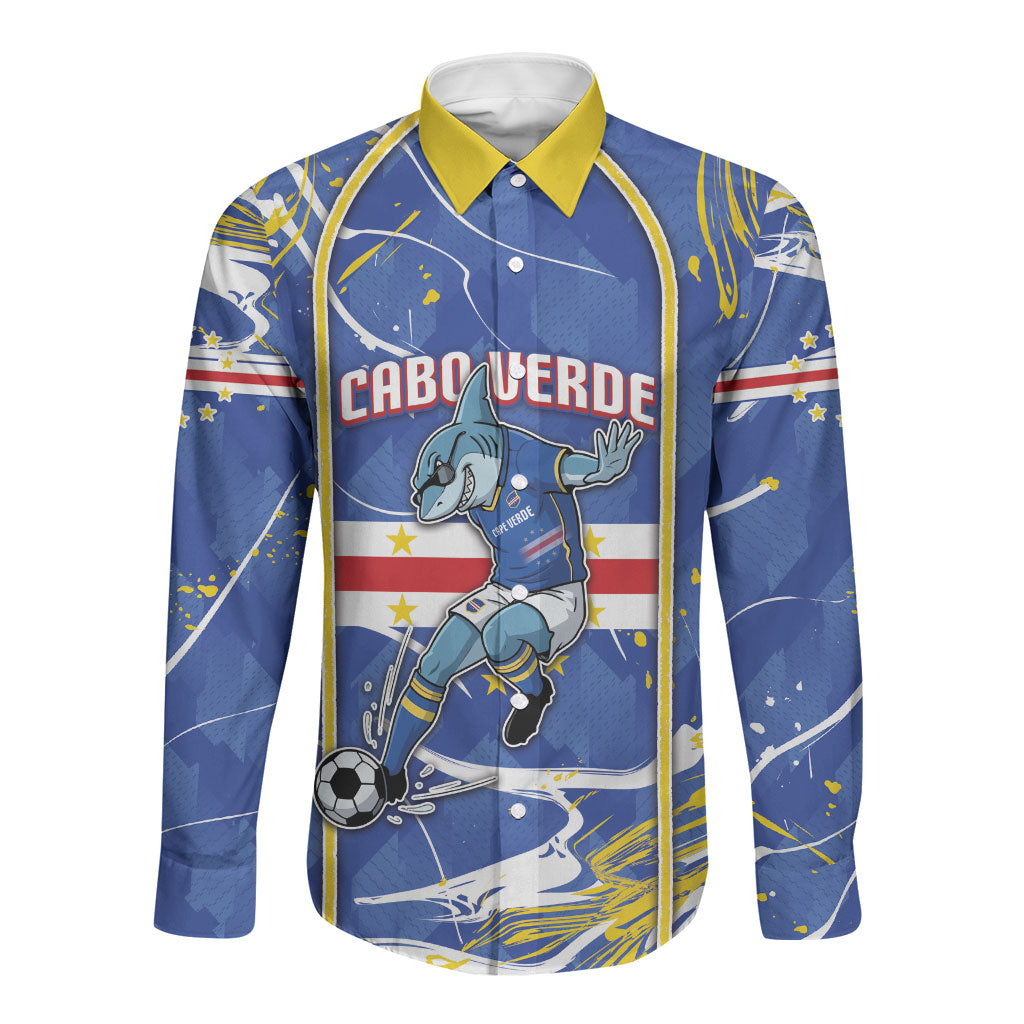 Custom Cape Verde Long Sleeve Button Shirt Blue Shark National Flag
