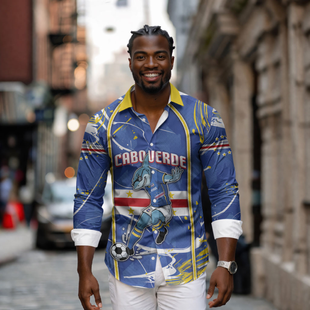 Custom Cape Verde Long Sleeve Button Shirt Blue Shark National Flag
