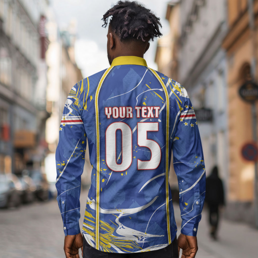 Custom Cape Verde Long Sleeve Button Shirt Blue Shark National Flag