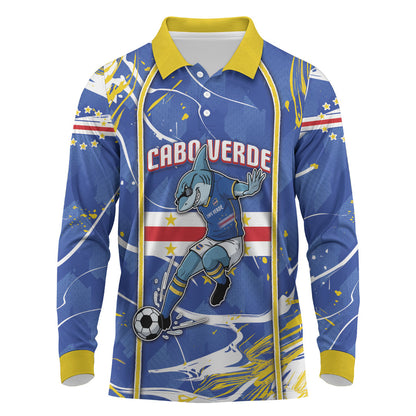 Custom Cape Verde Long Sleeve Polo Shirt Blue Shark National Flag