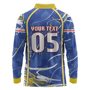 Custom Cape Verde Long Sleeve Polo Shirt Blue Shark National Flag