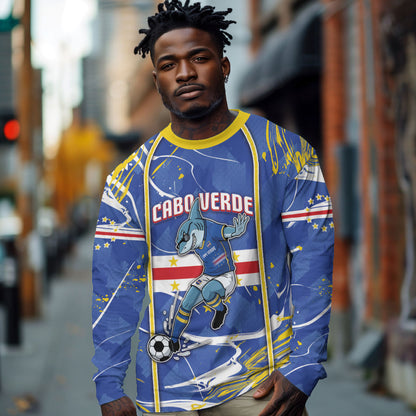 Custom Cape Verde Long Sleeve Shirt Blue Shark National Flag