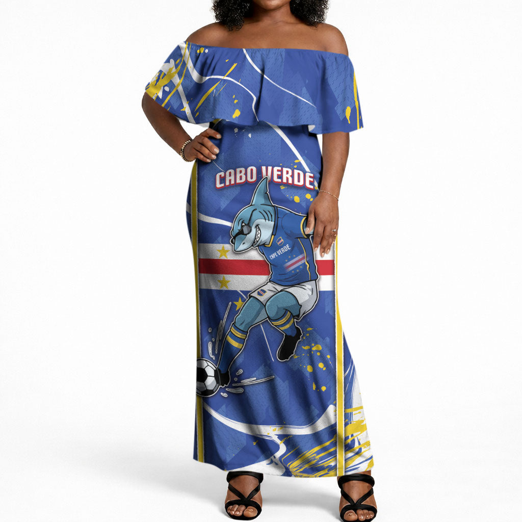 Custom Cape Verde Off Shoulder Maxi Dress Blue Shark National Flag