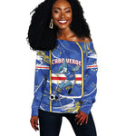 Custom Cape Verde Off Shoulder Sweater Blue Shark National Flag