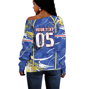 Custom Cape Verde Off Shoulder Sweater Blue Shark National Flag