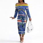 Custom Cape Verde Off The Shoulder Long Sleeve Dress Blue Shark National Flag