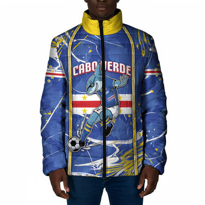 Custom Cape Verde Padded Jacket Blue Shark National Flag