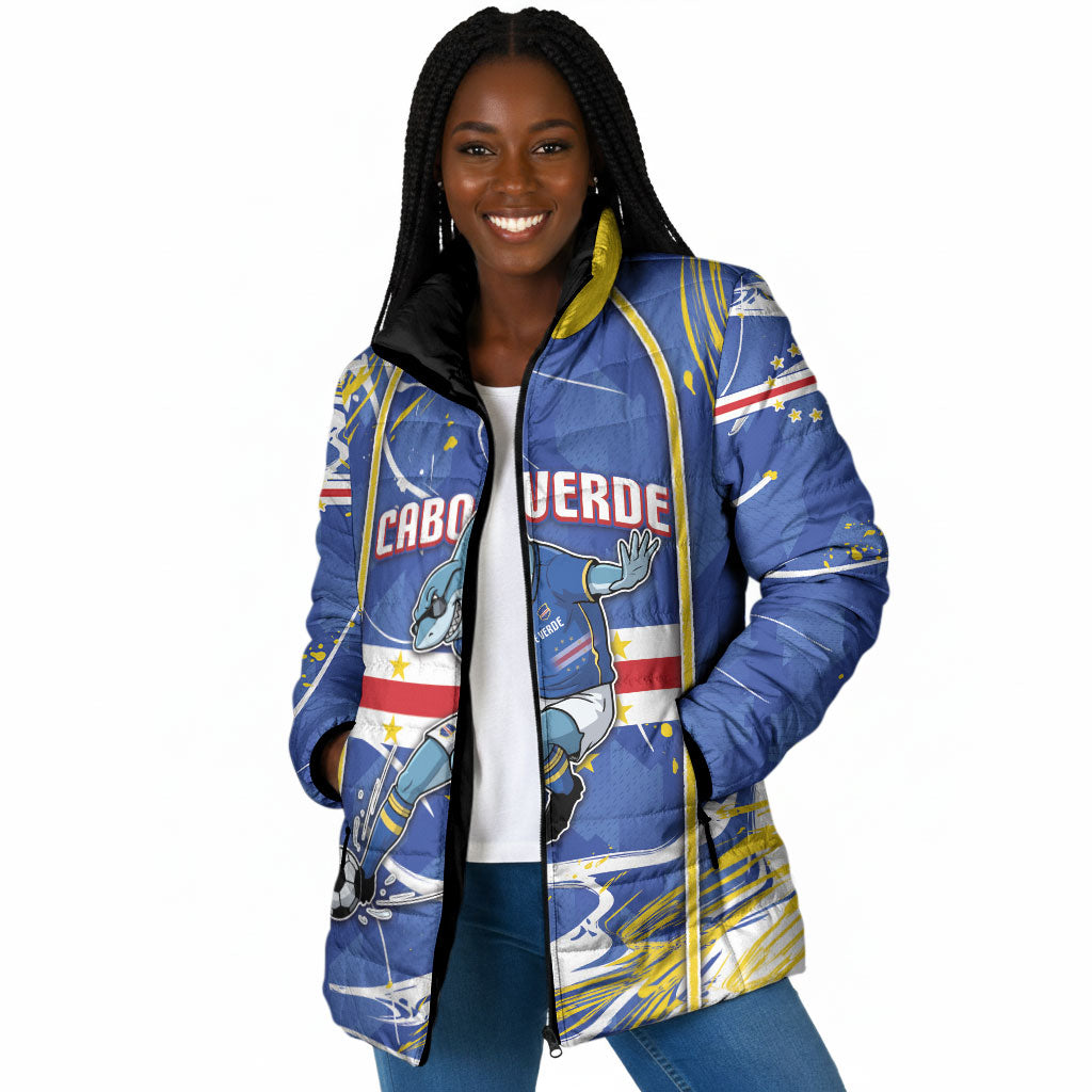 Custom Cape Verde Padded Jacket Blue Shark National Flag