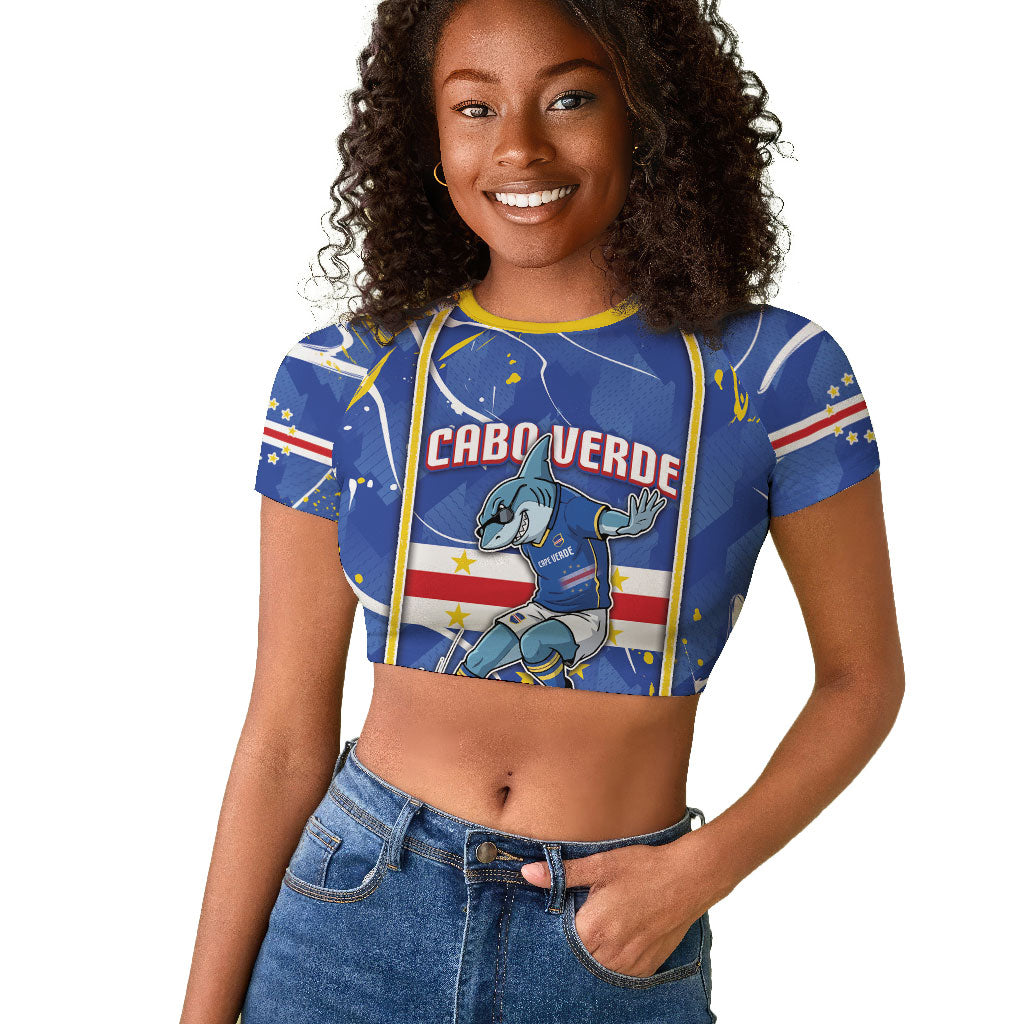 Custom Cape Verde Raglan Cropped T shirt Blue Shark National Flag