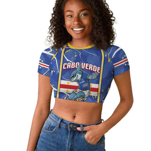 Custom Cape Verde Raglan Cropped T shirt Blue Shark National Flag