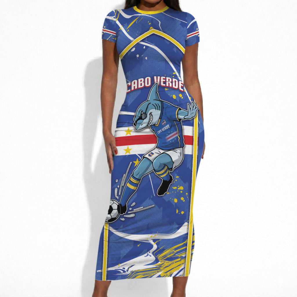 Custom Cape Verde Short Sleeve Bodycon Dress Blue Shark National Flag