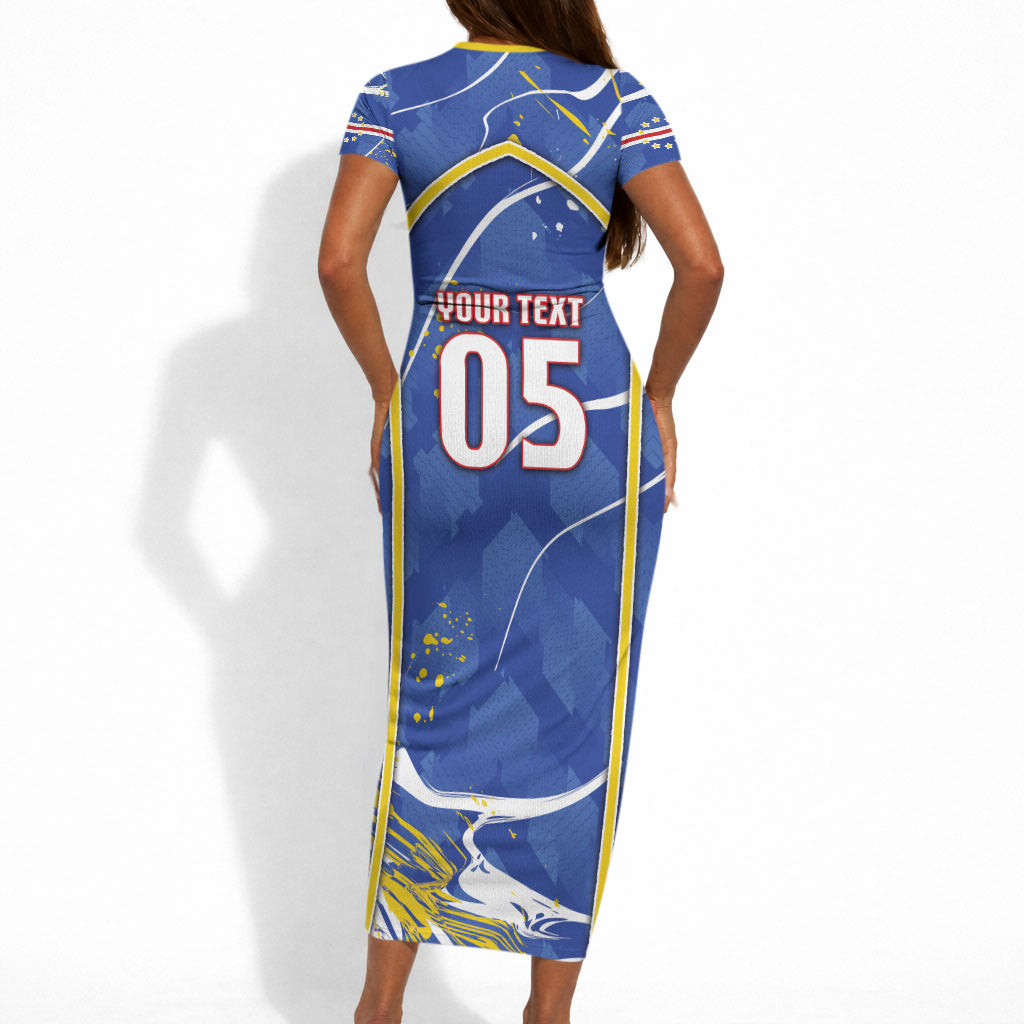Custom Cape Verde Short Sleeve Bodycon Dress Blue Shark National Flag