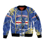 Custom Cape Verde Sleeve Zip Bomber Jacket Blue Shark National Flag