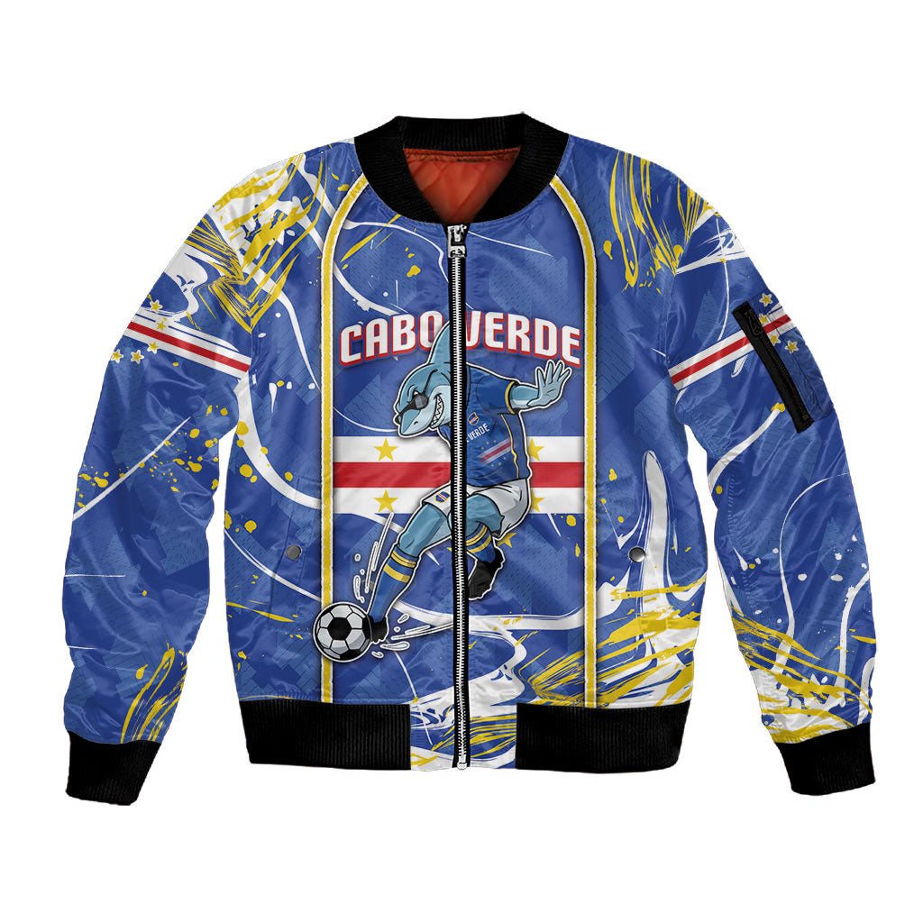 Custom Cape Verde Sleeve Zip Bomber Jacket Blue Shark National Flag
