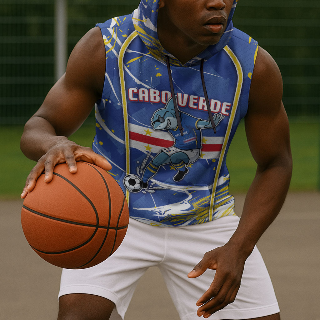 Custom Cape Verde Sleeveless Hoodie Blue Shark National Flag