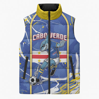 Custom Cape Verde Sleeveless Puffer Jacket Blue Shark National Flag