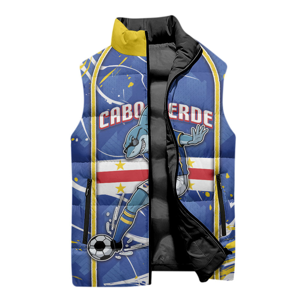 Custom Cape Verde Sleeveless Puffer Jacket Blue Shark National Flag