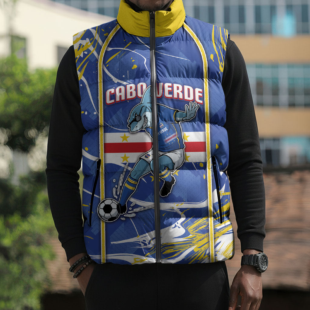 Custom Cape Verde Sleeveless Puffer Jacket Blue Shark National Flag