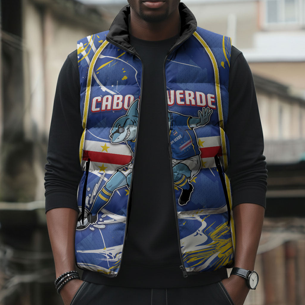 Custom Cape Verde Sleeveless Puffer Jacket Blue Shark National Flag