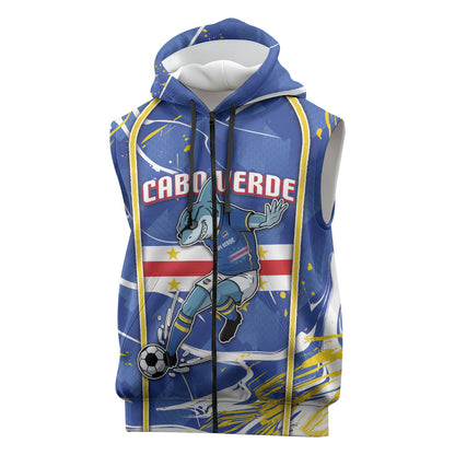 Custom Cape Verde Sleeveless Zip Hoodie Blue Shark National Flag