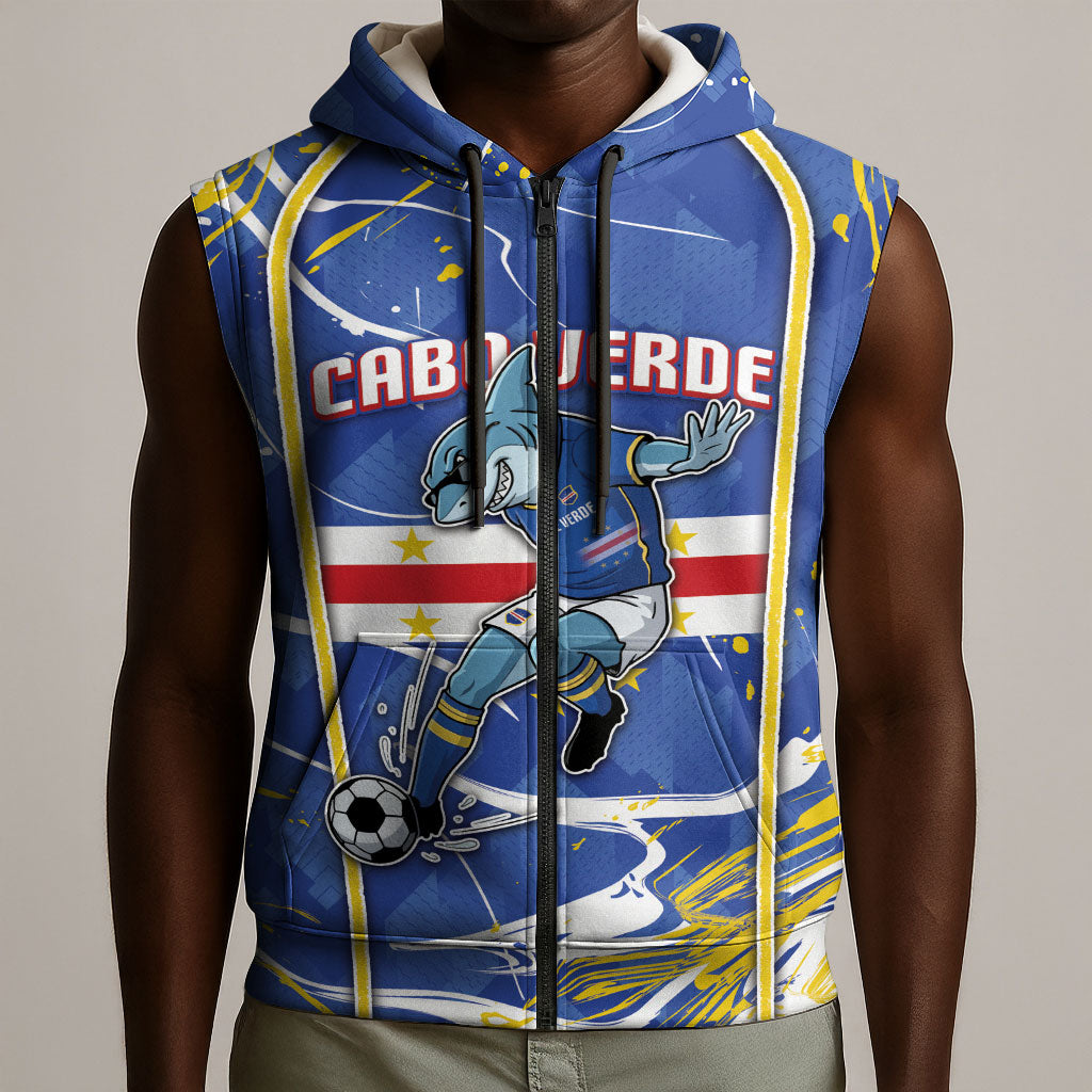 Custom Cape Verde Sleeveless Zip Hoodie Blue Shark National Flag