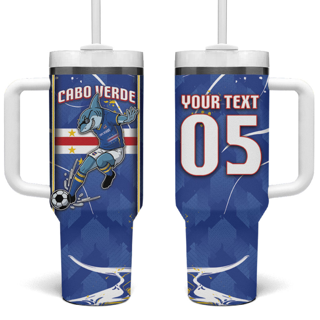 Custom Cape Verde Tumbler With Handle Blue Shark National Flag