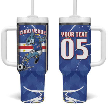 Custom Cape Verde Tumbler With Handle Blue Shark National Flag