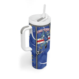 Custom Cape Verde Tumbler With Handle Blue Shark National Flag