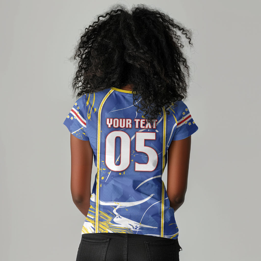 Custom Cape Verde Women V-Neck T-Shirt Blue Shark National Flag