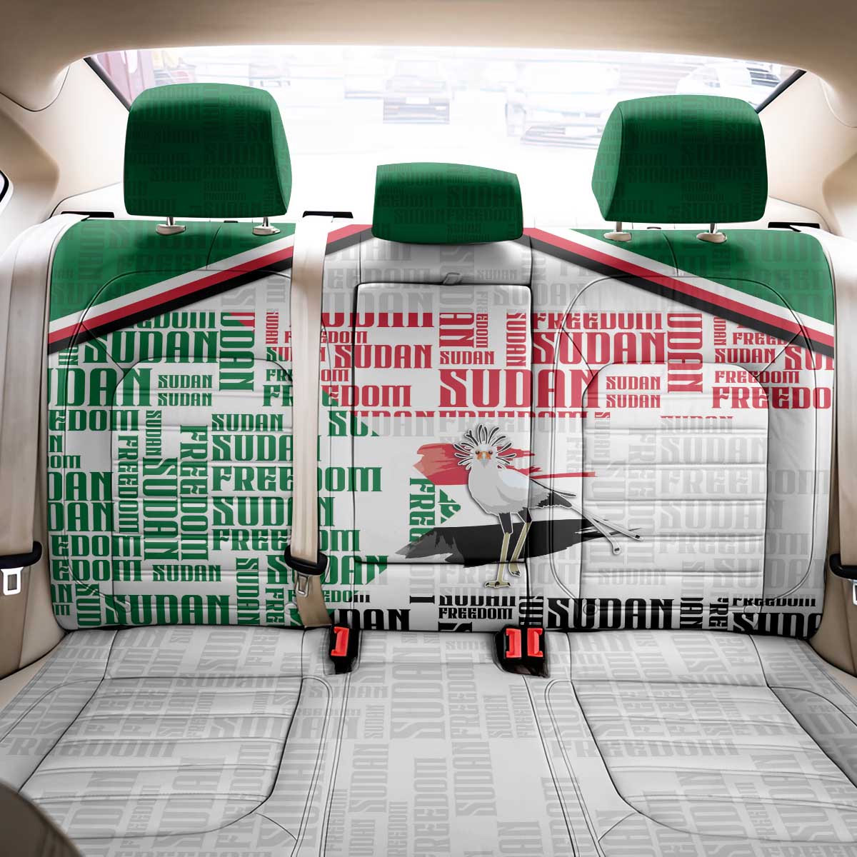 Sudan Back Car Seat Cover Secretary Bird With Typography Patterns - African Pride