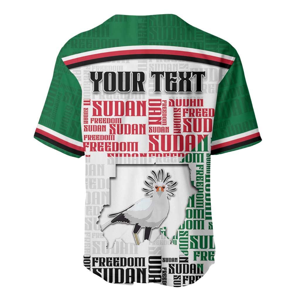 Personalized Sudan Baseball Jersey Secretary Bird With Typography Patterns - African Pride