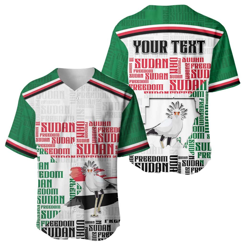Personalized Sudan Baseball Jersey Secretary Bird With Typography Patterns - African Pride