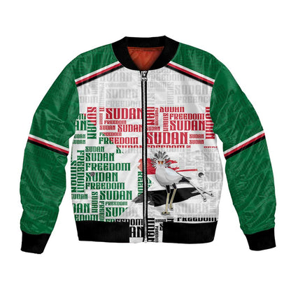 Personalized Sudan Bomber Jacket Secretary Bird With Typography Patterns - African Pride