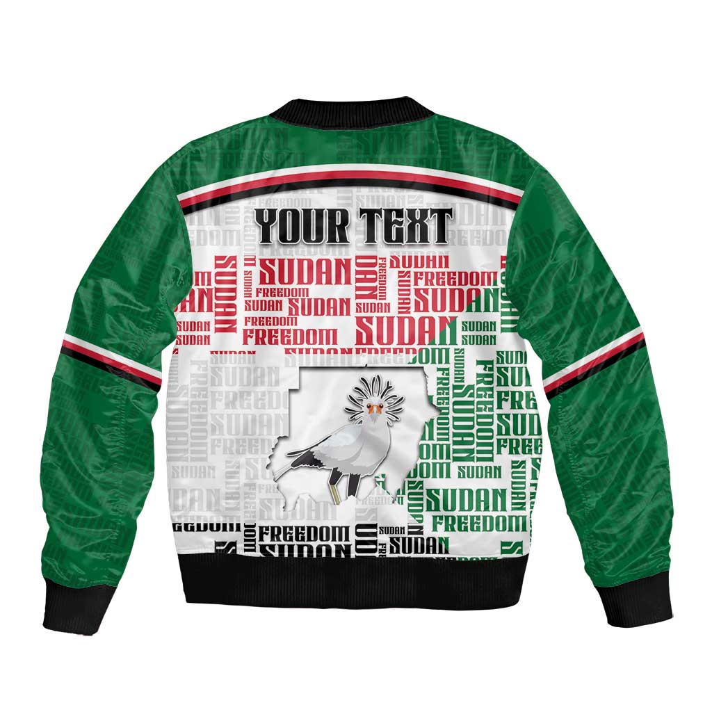 Personalized Sudan Bomber Jacket Secretary Bird With Typography Patterns - African Pride