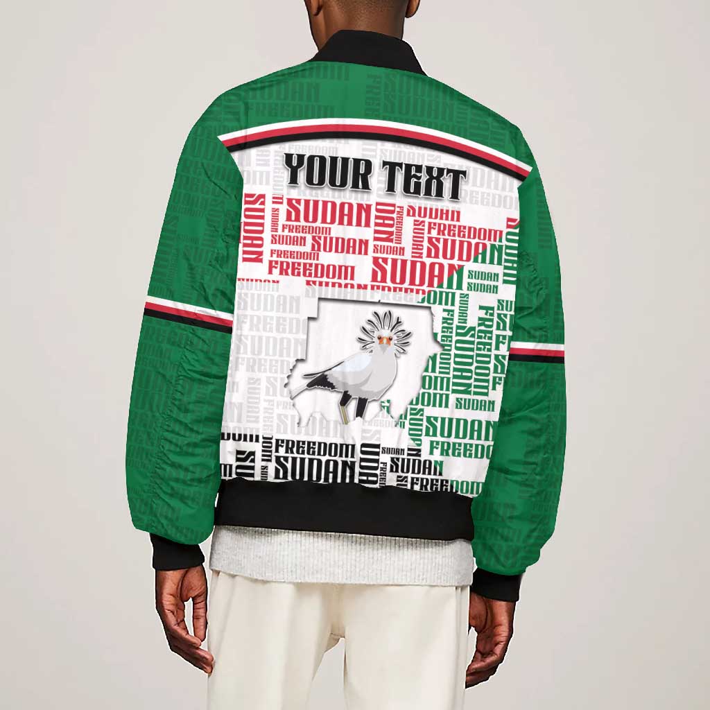 Personalized Sudan Bomber Jacket Secretary Bird With Typography Patterns - African Pride