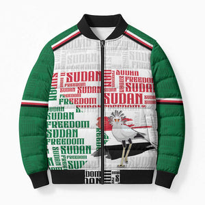 Personalized Sudan Bomber Puffer Jacket Secretary Bird With Typography Patterns - African Pride