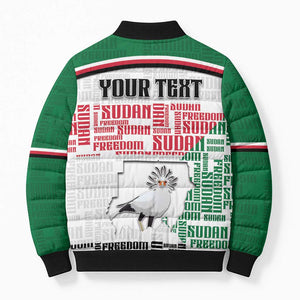 Personalized Sudan Bomber Puffer Jacket Secretary Bird With Typography Patterns - African Pride