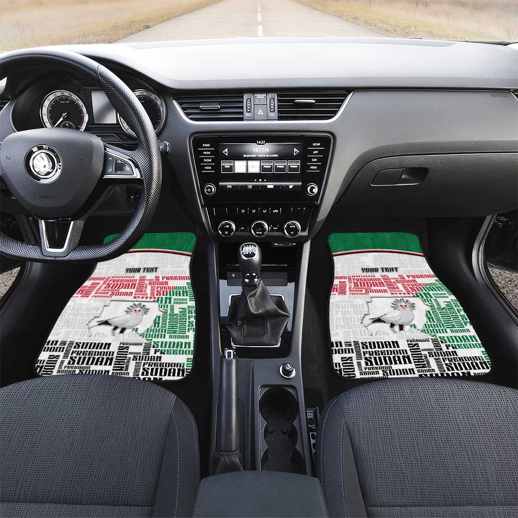 Personalized Sudan Car Mats Secretary Bird With Typography Patterns - African Pride