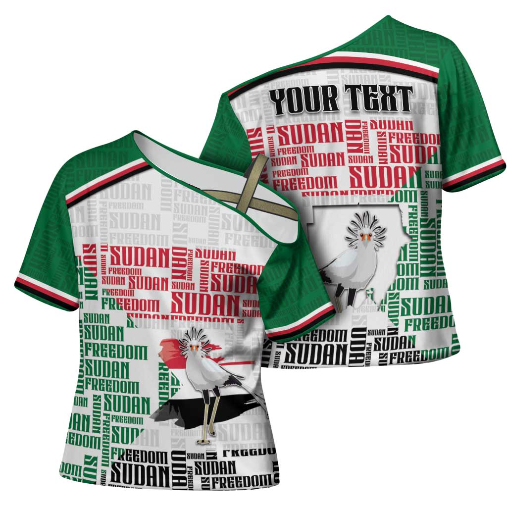 Personalized Sudan Cross Shoulder Shirt Secretary Bird With Typography Patterns - African Pride