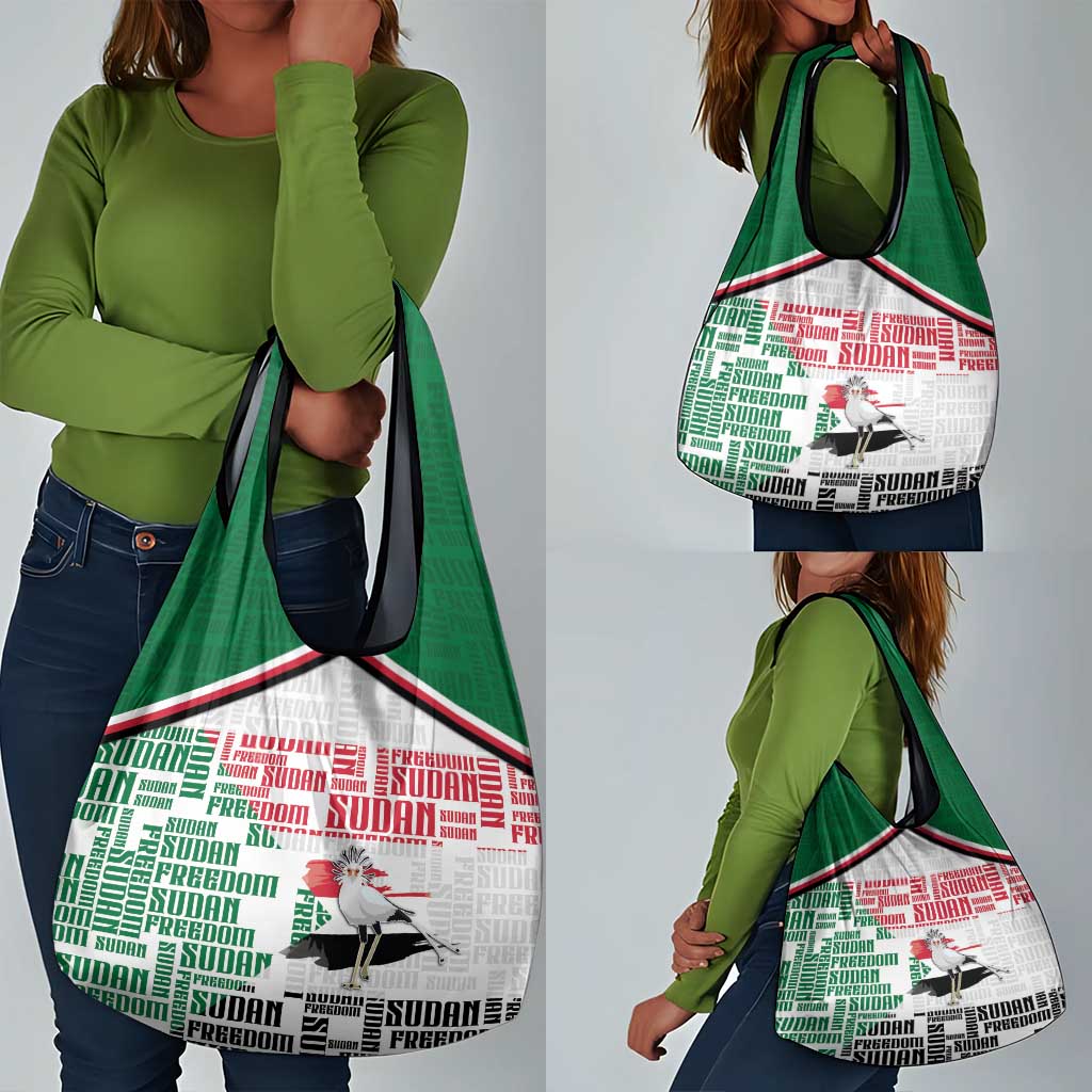 Sudan Grocery Bag Secretary Bird With Typography Patterns - African Pride